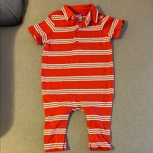 Hanna Andersson Red Striped Polo Collar Kids One Piece